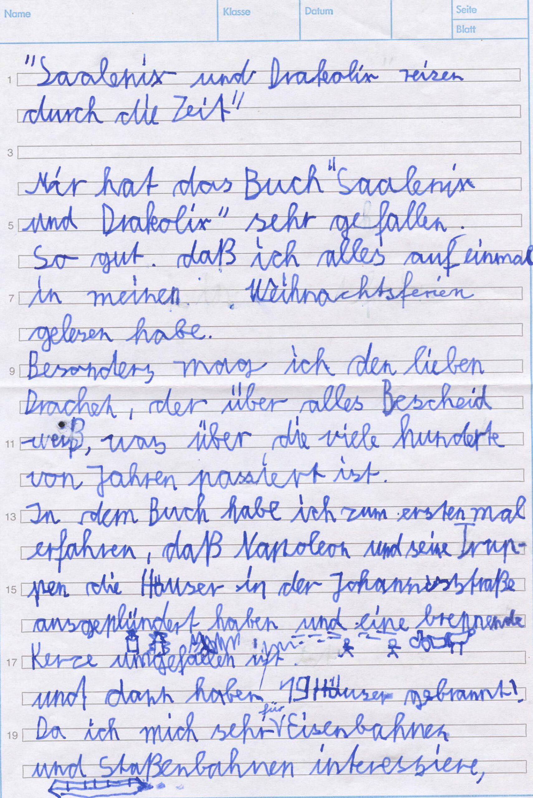 Saalenix und Drakolix – Reisen durch die Zeit - Rezension Franz (9 Jahre) Seite 1